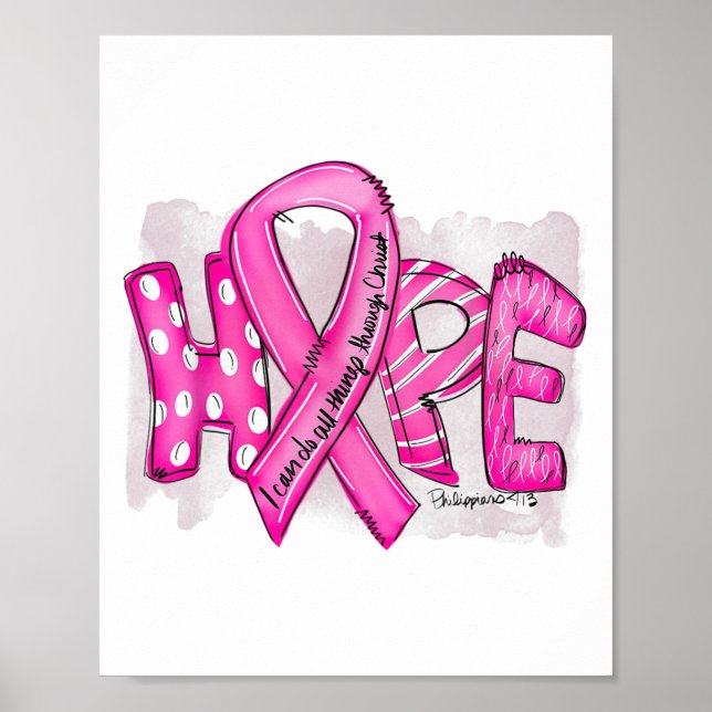 Breast Cancer Hope Philippians 413 I Bära Rosa for Poster (Framsidan)