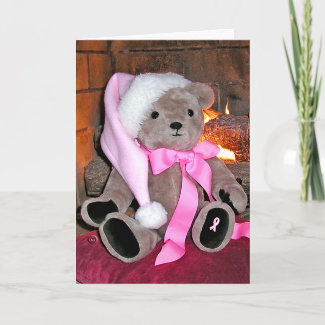 Breast Cancer Nalle Greeting Card Helgkort (Framsida)