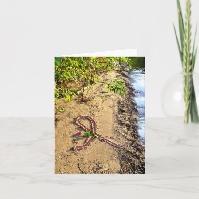 Breast Cancer Note Card-Rosa-band i sand. Kort (Framsida)