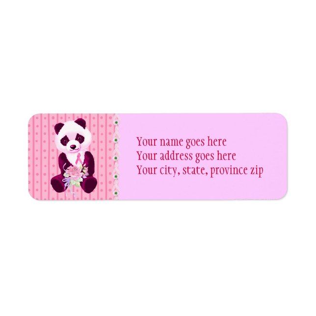 Breast Cancer Panda Bear Returadress Etikett (Framsidan)