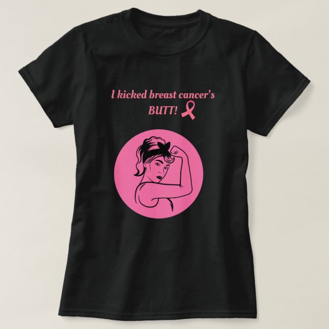 Breast Cancer Pink Kick Butt Woman T-Shirt (Design framsida)