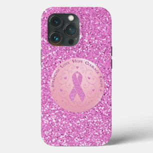 Breast Cancer Pink Ribbon Glitter