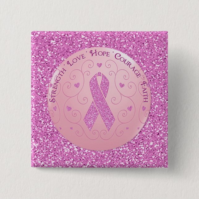 Breast Cancer Pink Ribbon Glitter-knapp Knapp (Framsida)