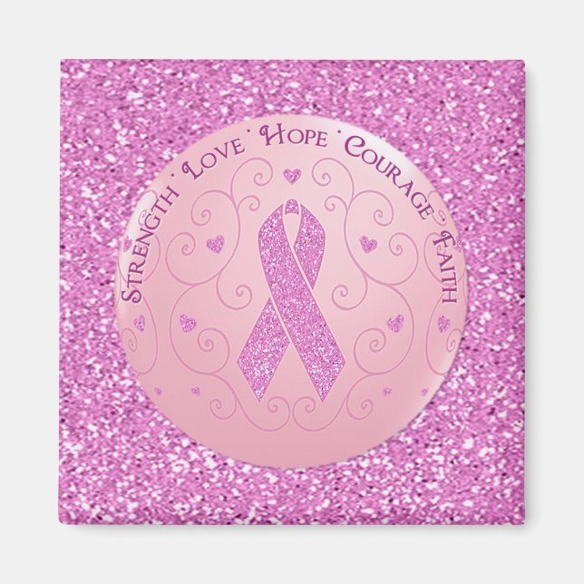 Breast Cancer Pink Ribbon Glitter Magnet (Framsidan)