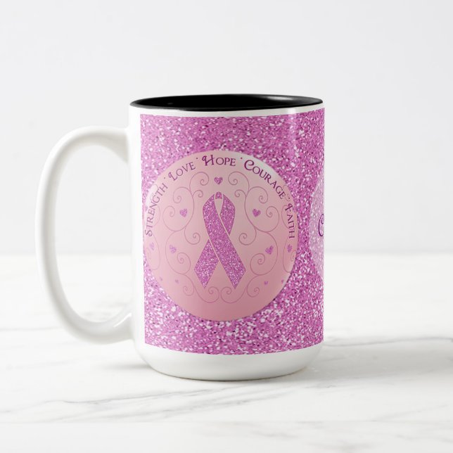 Breast Cancer Pink Ribbon Glitter Mugg (Vänster)