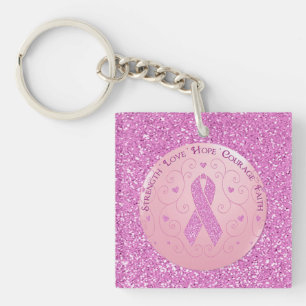 Breast Cancer Pink Ribbon Glitter Nyckelring