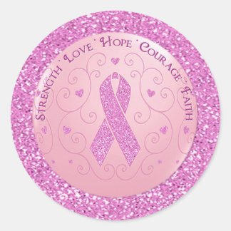 Breast Cancer Pink Ribbon Glitter Stickers Runt Klistermärke