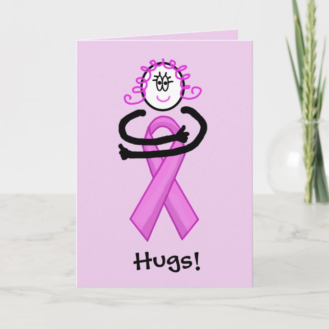 Breast Cancer Pink Ribbon Hug Greeting Card Kort (Framsida)