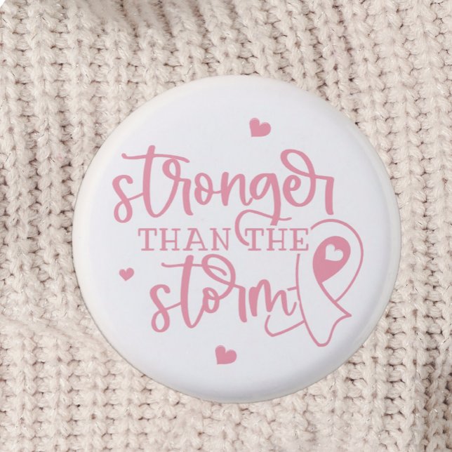 Breast Cancer Pink Ribbon Knapp (Stronger than the storm breast cancer awareness and support pin.)