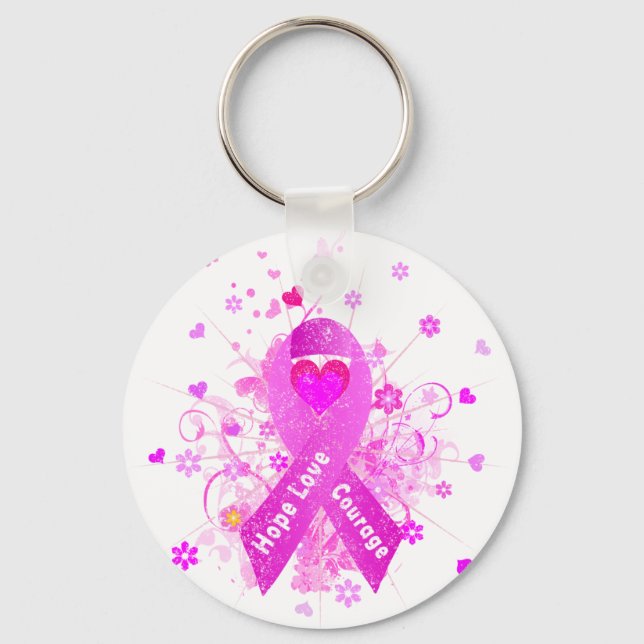 Breast Cancer Pink Ribbon Nyckelring (Framsida)