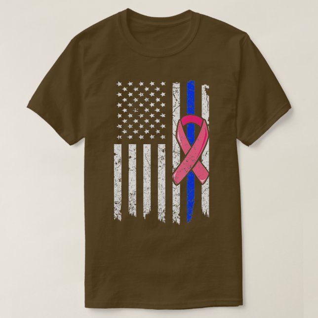 Breast Cancer Police American Rosa Ribbon Fi T Shirt (Design framsida)
