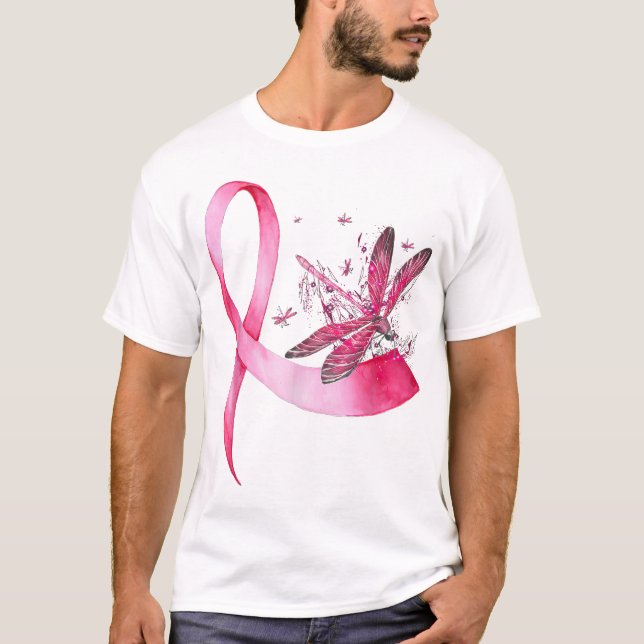 Breast Cancer Ribbon Pink Dragonfly T Shirt (Framsida)