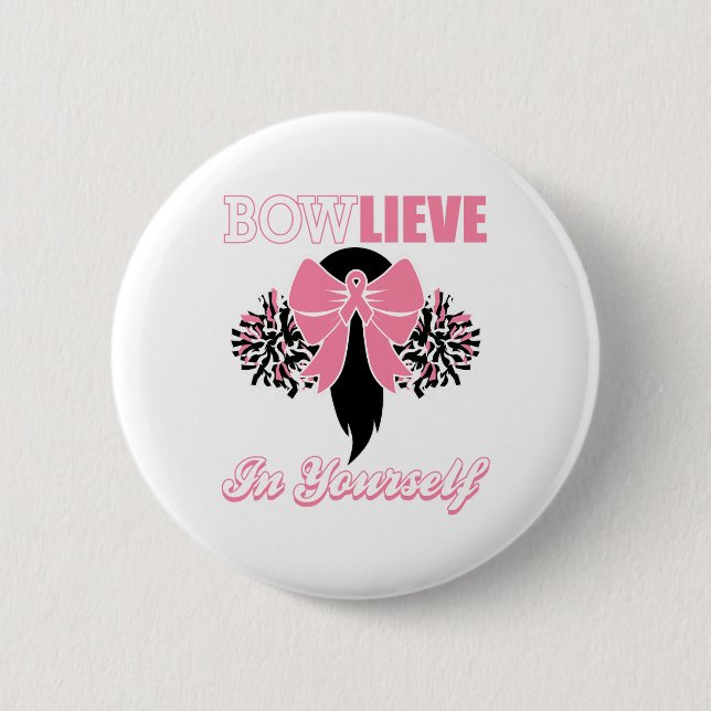 Breast Cancer Shirt Rosa Bow Cheer Gift Knapp (Framsida)