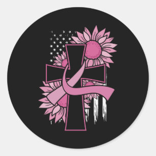 Breast Cancer Solros Rosa Ribbon Kor Faith Runt Klistermärke
