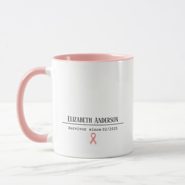 Breast Cancer Survivor Name & Date Pink Ribbon Mugg (Vänster)