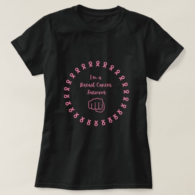 Breast Cancer Survivor Pink Fist Black T-Shirt (Design framsida)