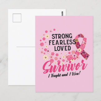 Breast Cancer Survivor Strong Fearless Loved Vykort