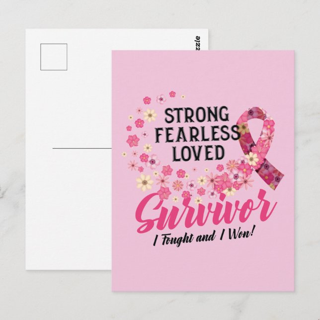 Breast Cancer Survivor Strong Fearless Loved Vykort (Fram/baksida)