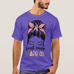 Breast Cancer Warrior Messy Bun Hair Rosa Ribbon W T Shirt