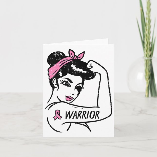 Breast Cancer Warrior Rosie Riveter Rosa Kvinnor Kort (Framsida)