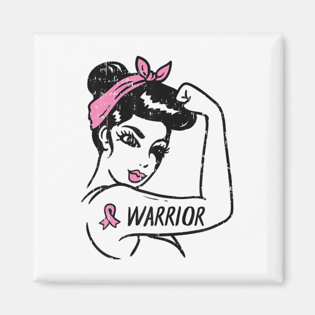 Breast Cancer Warrior Rosie Riveter Rosa Kvinnor Magnet (Framsidan)