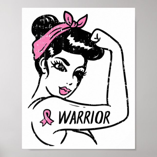 Breast Cancer Warrior Rosie Riveter Rosa Kvinnor Poster (Framsidan)