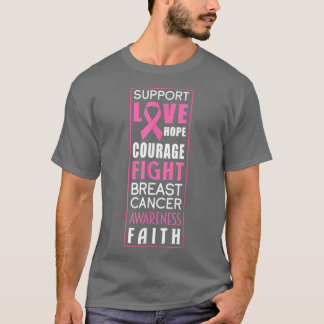 Breast Cancer Warrior Support Kärlek Hope Courage  T Shirt