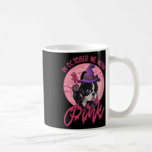 Breast Cancer Witch Boston Terrier Cancer Awarenes Kaffemugg (Höger)