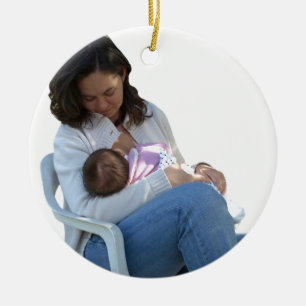 Breastfeeding för kvinna julgransprydnad keramik