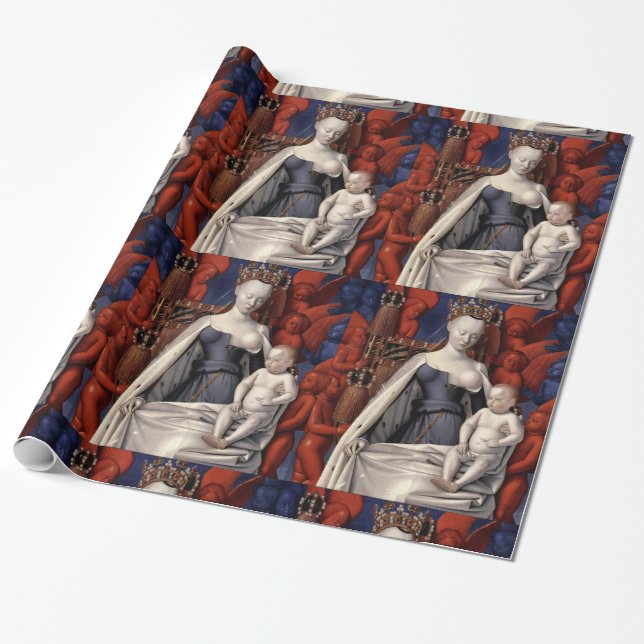 BREASTFEEDING MADONNA OCH BARN MED ÄNGLAR PRESENTPAPPER (Utrullad)