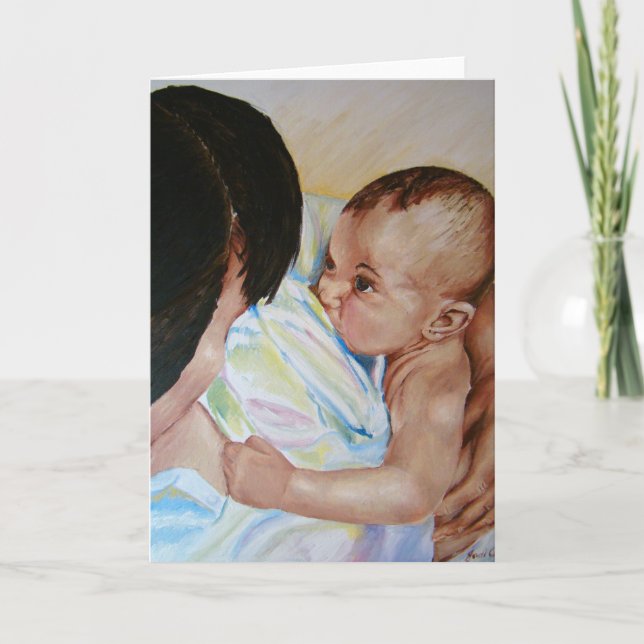 Breastfeeding och bindning - hälsningkort kort (Framsida)