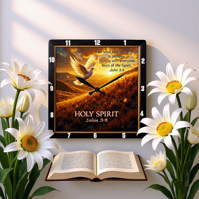 Breath of Heaven Holy Spirit Dove John 3:8 Verse Fyrkantig Klocka (Skapare uppladdad)