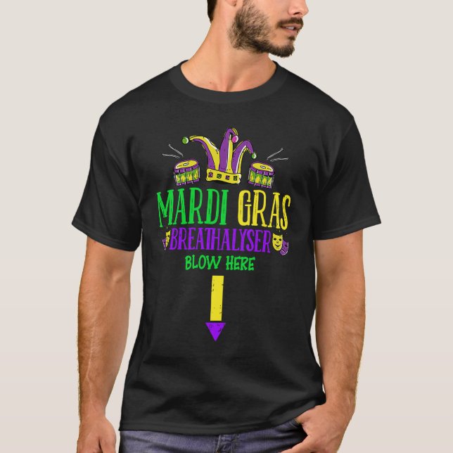 Breathalyzer Blow Here Mardi Gras  Masquerade Mask T Shirt (Framsida)