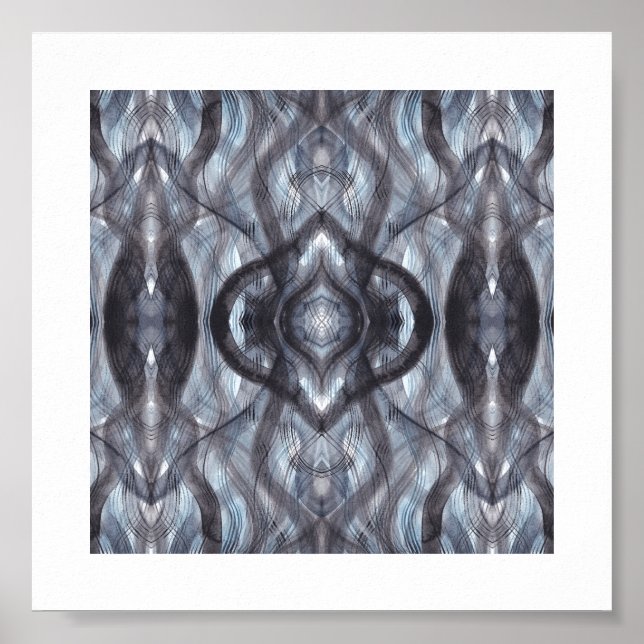 Breathe Abstract Dark Blue Black Watercolor Art Poster (Framsidan)