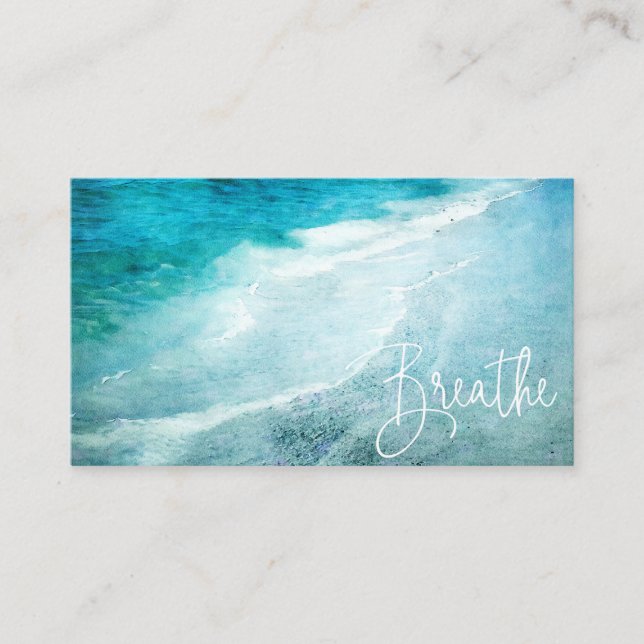 Breathe Beach Quote Teal Blue Ocean Cites Visitkort (Framsida)