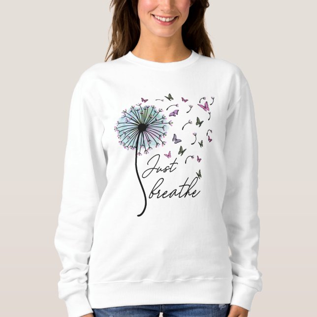 Breathe Blommigt Dandelion Butterflies-citat T Shirt (Framsida)