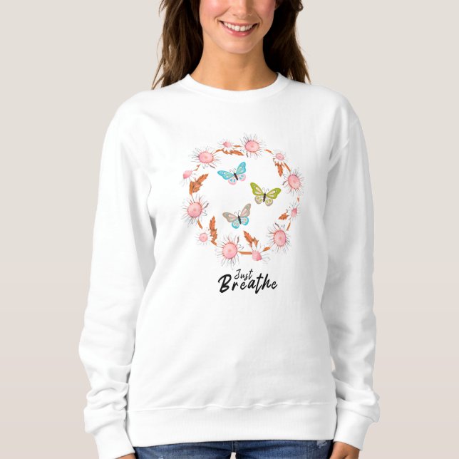 Breathe Blommigt Dandelion Butterflies-citat T Shirt (Framsida)