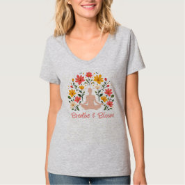 Breathe & Bloom Yoga Tee - Floral V-Neck Shirt