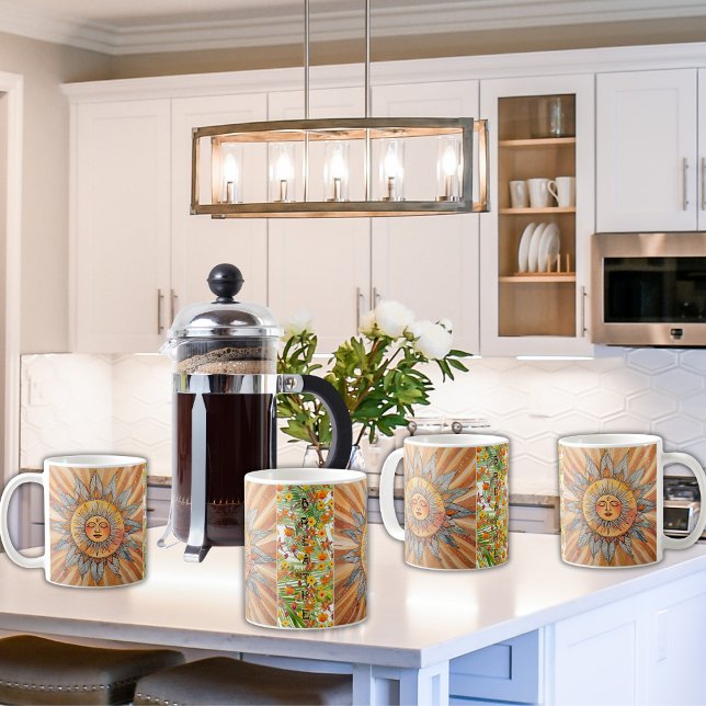 ’Breathe’ Boho Zen Sol Orchid Hibiscus Blommigt Ha Kaffemugg (Bohemian Peaceful Sun Coffee mugs. Pretty font text reads: "BREATHE." Our entire mug is customizable)