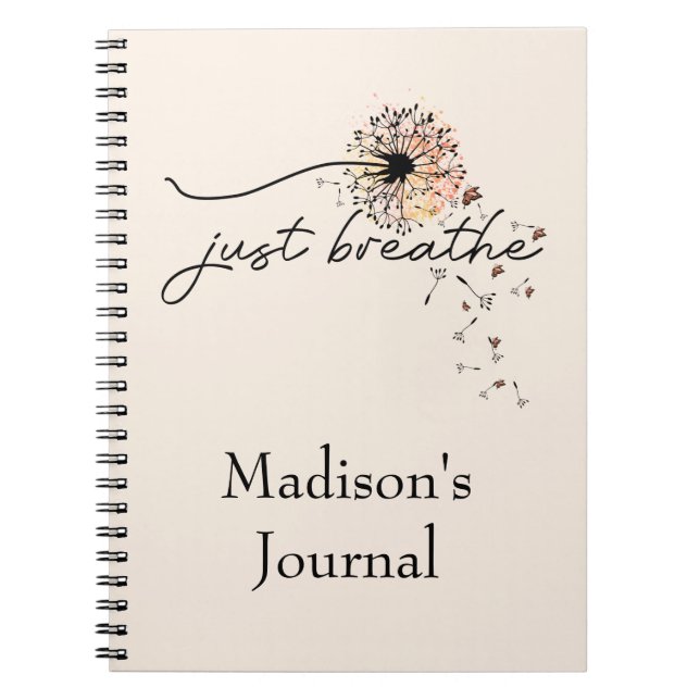 Breathe Dandelion Butterfly Notebook Journal Anteckningsbok (Framsidan)