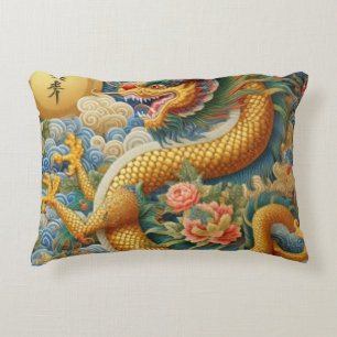 Breathe Fire Chinoiserie Dragon Guld Prydnadskudde