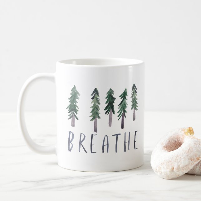 BREATHE Gräs Träd Forest Watercolor Kaffemugg (Med munk)