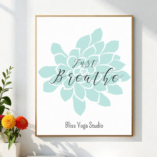 Breathe Grönt White Yoga citerar Zen Blommigt Poster