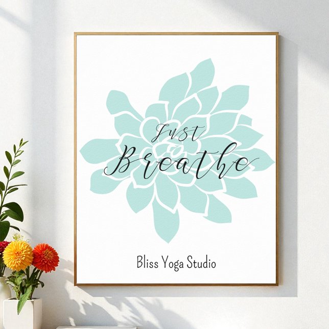 Breathe Grönt White Yoga citerar Zen Blommigt Poster (Skapare uppladdad)