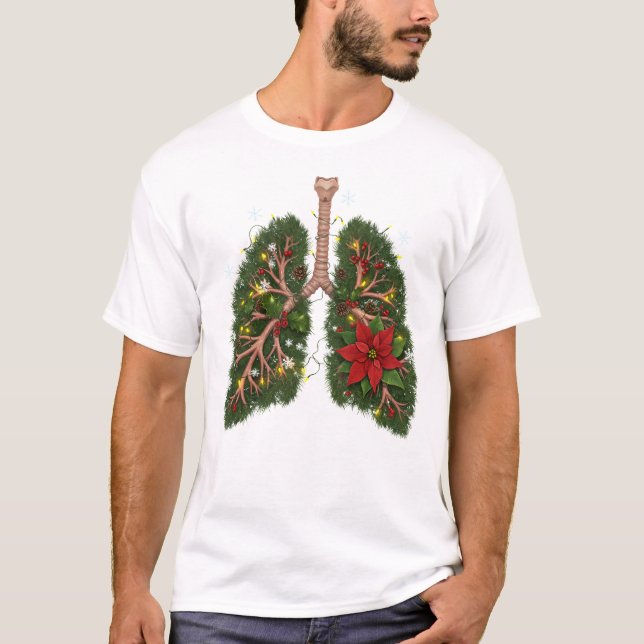 Breathe In the Season – Floral Lungs Christmas T Shirt (Framsida)