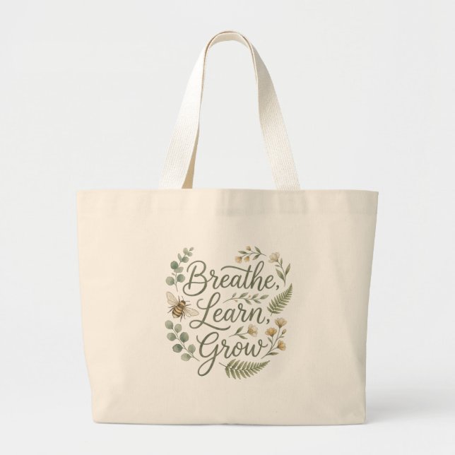Breathe Learn Grow Botanical gift for School staff Jumbo Tygkasse (Framsidan)