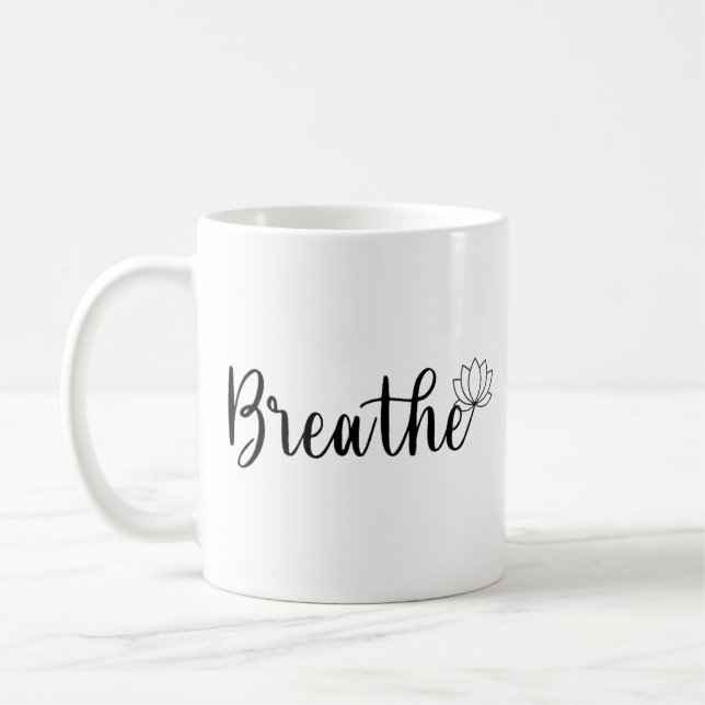 Breathe-Lotus Flower-Wildblomma-Yoga Kaffemugg (Vänster)