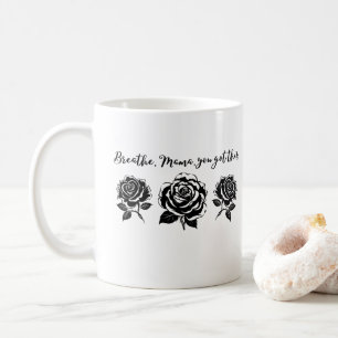 Breathe Mamma Blommigt Motivational Quote silhouet Kaffemugg
