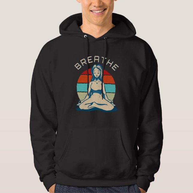 Breathe Meditation   Vintage Yoga Girl Hoodie (Framsida)