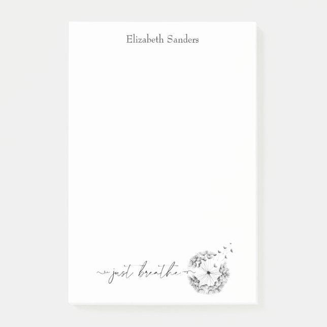 Breathe Quote Dandelion i Vindens skript Post-it Block (Framsida)